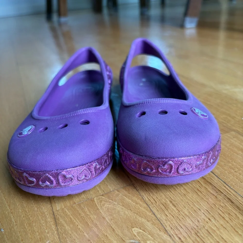 Crocs Genna II Shoes Flats Sparkle Band Slingback Purple Hearts Kids Girls Sz 3